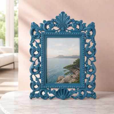 Bongelli Preziosi Barocco Portafoto da tavolo barocco in marmorino dal design moderno ed elegante Foto 15x20 Colore: Ottanio