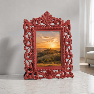 Bongelli Preziosi Barocco Portafoto da tavolo barocco in marmorino dal design moderno ed elegante Foto 15x20 Colore: Rosso