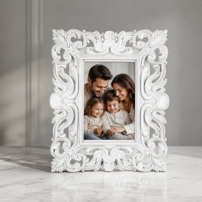 Bongelli Preziosi Barocco Portafoto da tavolo in stile barocco in marmorino dal design moderno ed elegante Foto 13x18 Colore: Bianco