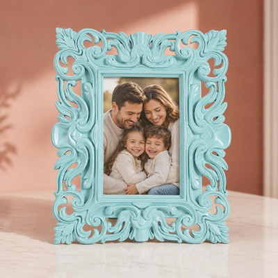 Bongelli Preziosi Barocco Portafoto da tavolo in stile barocco in marmorino dal design moderno ed elegante Foto 13x18 Colore: Blu Cristallo