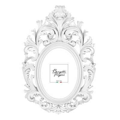 Bongelli Preziosi - Barocco - Portafoto da tavolo ovale barocco in marmorino dal design moderno ed elegante - Colore: Bianco - Foto 15x20 - SKU: ME2354/BI