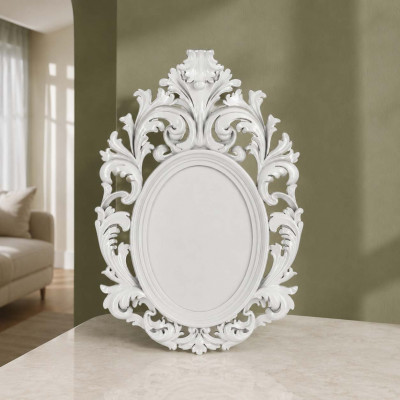 Bongelli Preziosi Barocco Portafoto da tavolo ovale barocco in marmorino dal design moderno ed elegante Foto 15x20 Colore: Bianco