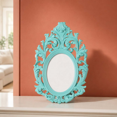 Bongelli Preziosi Barocco Portafoto da tavolo ovale barocco in marmorino dal design moderno ed elegante Foto 15x20 Colore: Blu Cristallo