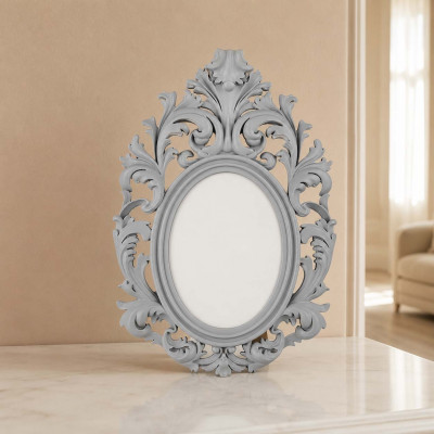 Bongelli Preziosi Barocco Portafoto da tavolo ovale barocco in marmorino dal design moderno ed elegante Foto 15x20 Colore: Grigio