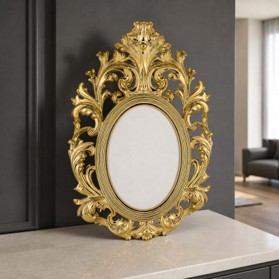 Bongelli Preziosi Barocco Portafoto da tavolo ovale barocco in marmorino dal design moderno ed elegante Foto 15x20 Colore: Oro