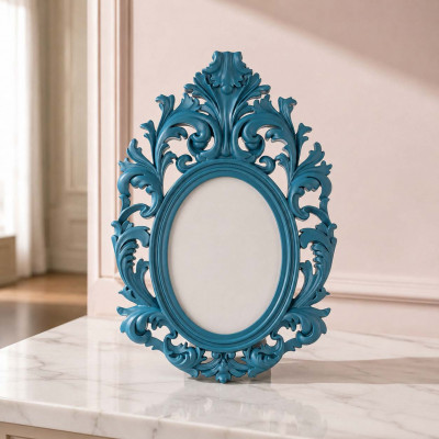 Bongelli Preziosi Barocco Portafoto da tavolo ovale barocco in marmorino dal design moderno ed elegante Foto 15x20 Colore: Ottanio
