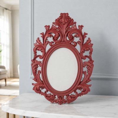Bongelli Preziosi Barocco Portafoto da tavolo ovale barocco in marmorino dal design moderno ed elegante Foto 15x20 Colore: Rosso