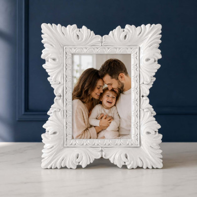 Bongelli Preziosi Barocco Portafoto da tavolo rettangolare in marmorino dal design moderno ed elegante Foto 15x20 Colore: Bianco