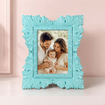 Bongelli Preziosi Barocco Portafoto da tavolo rettangolare in marmorino dal design moderno ed elegante Foto 15x20 Colore: Blu Cristallo