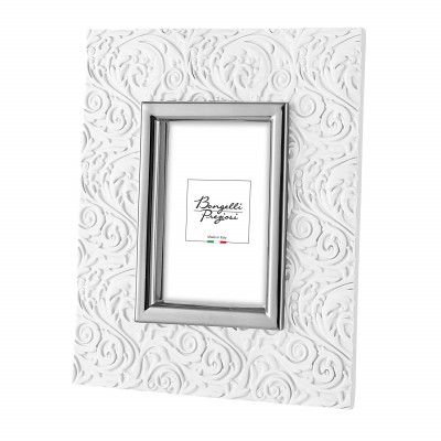 Bongelli Preziosi - Texture - Portafoto in marmorino damascato da tavolo dal design moderno ed elegante - Colore: Bianco/Argento - Foto 13x18 - SKU: ME2349/AG