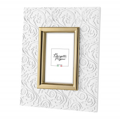 Bongelli Preziosi - Texture - Portafoto in marmorino damascato da tavolo dal design moderno ed elegante - Colore: Bianco/Oro - Foto 13x18 - SKU: ME2349/OR