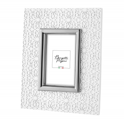 Bongelli Preziosi - Texture - Portafoto in marmorino floreale da tavolo dal design moderno ed elegante - Colore: Bianco/Argento - Foto 13x18 - SKU: ME2351/AG