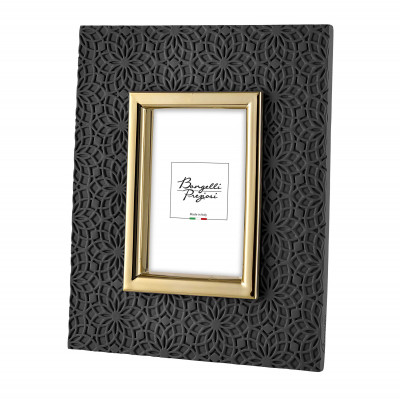 Bongelli Preziosi - Texture - Portafoto in marmorino floreale da tavolo dal design moderno ed elegante - Colore: Nero/Oro - Foto 13x18 - SKU: ME2351/NE/OR
