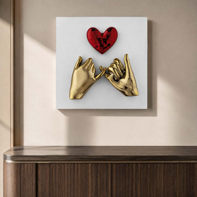 Bongelli Preziosi Mani Cuore Quadretto con pannello in legno e raffigurazione in marmorino Colore: Bianco/Oro