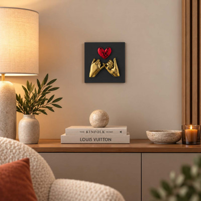 Bongelli Preziosi Mani Cuore Quadretto con pannello in legno e raffigurazione in marmorino Colore: Nero/Oro