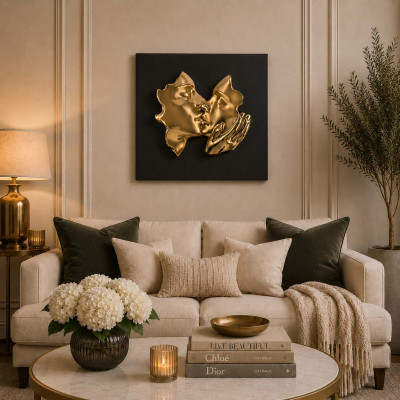 Bongelli Preziosi Il Bacio Quadro con pannello in legno e raffigurazione in marmorino Colore: Nero/Oro