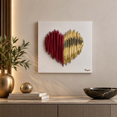 Bongelli Preziosi Cuore Stilizzato Quadro moderno con pannello in legno e cuore in marmorino Colore: Bianco/Rosso/Oro