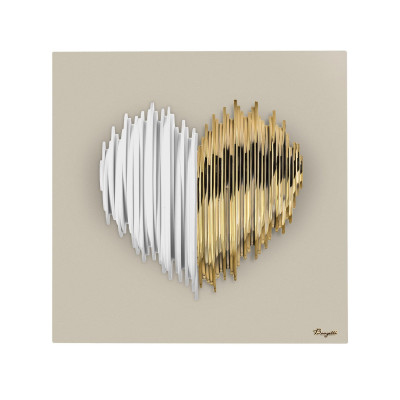 Bongelli Preziosi - Cuore Stilizzato - Quadro moderno con pannello in legno e cuore in marmorino - Colore: Nocciola/Bianco/Oro - SKU: ME2692/2NO-OR