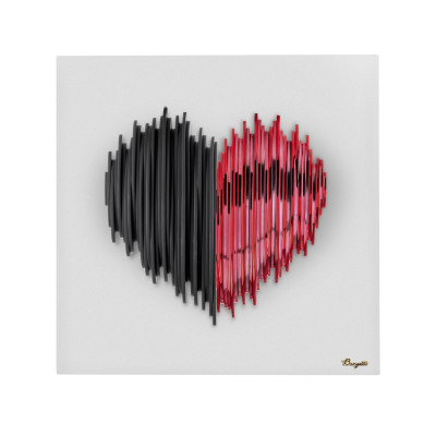 Bongelli Preziosi - Cuore Stilizzato - Quadro moderno con pannello in legno e cuore in marmorino - Colore: Bianco/Nero/Rosso - SKU: ME2692/2RO