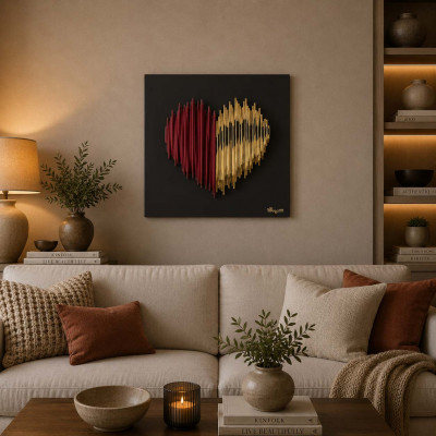 Bongelli Preziosi Cuore Stilizzato Quadro moderno con pannello in legno e cuore in marmorino Colore: Nero/Rosso/Oro