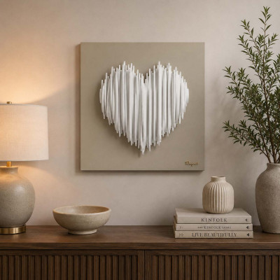 Bongelli Preziosi Cuore Stilizzato Quadro moderno con pannello in legno e cuore in marmorino Colore: Nocciola/Bianco