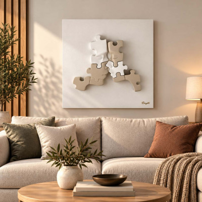 Bongelli Preziosi Puzzle Quadro moderno con pannello in legno e soggetto con visi in marmorino Colore: Bianco/Nocciola