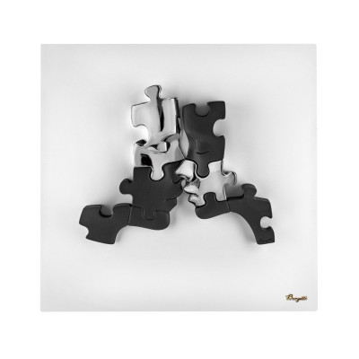 Bongelli Preziosi - Puzzle - Quadro moderno con pannello in legno e soggetto con visi in marmorino - Colore: Bianco/Argento - SKU: ME2706/BAG