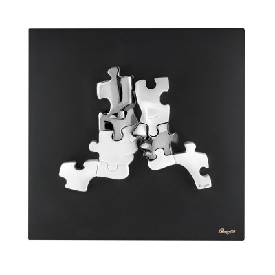 Bongelli Preziosi Puzzle Quadro moderno con pannello in legno e soggetto con visi in marmorino Colore: Nero/Argento