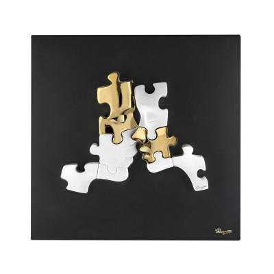Bongelli Preziosi Puzzle Quadro moderno con pannello in legno e soggetto con visi in marmorino Colore: Nero/Oro