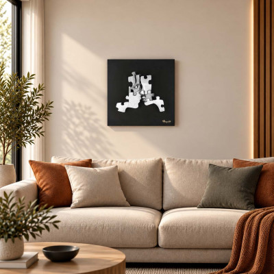 Bongelli Preziosi Puzzle Quadro moderno con pannello in legno e soggetto con visi in marmorino Colore: Nero/Argento