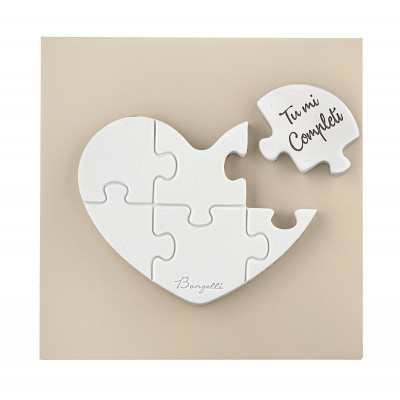 Bongelli Preziosi Puzzle Quadro piccolo con pannello in legno e cuore in marmorino Colore: Nocciola