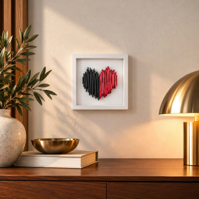 Bongelli Preziosi Cuore Stilizzato Quadro piccolo moderno con pannello in legno e cuore in marmorino Colore: Bianco/Nero/Rosso
