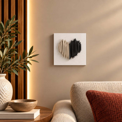 Bongelli Preziosi Cuore Stilizzato Quadro piccolo moderno con pannello in legno e cuore in marmorino Colore: Bianco/Nocciola/Nero