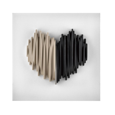 Bongelli Preziosi - Cuore Stilizzato - Quadro piccolo moderno con pannello in legno e cuore in marmorino - Colore: Bianco/Nocciola/Nero - SKU: ME2692/1BI-NO