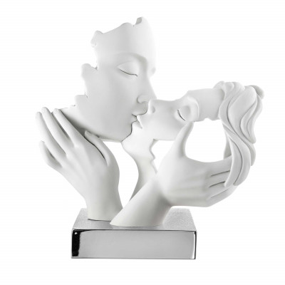 Bongelli Preziosi Face Scultura da tavolo con bacio grande in marmorino dal design moderno ed elegante Colore: Argento
