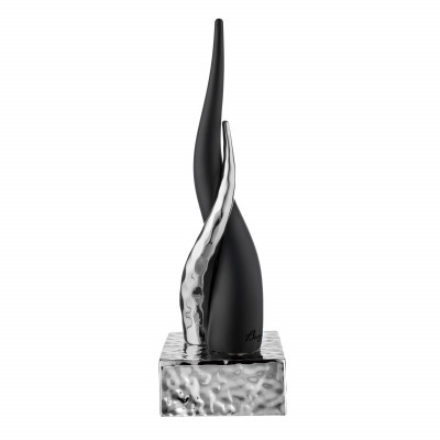Bongelli Preziosi Corni Scultura da tavolo grande con corni intrecciati e base argentata Colore: Nero/Argento