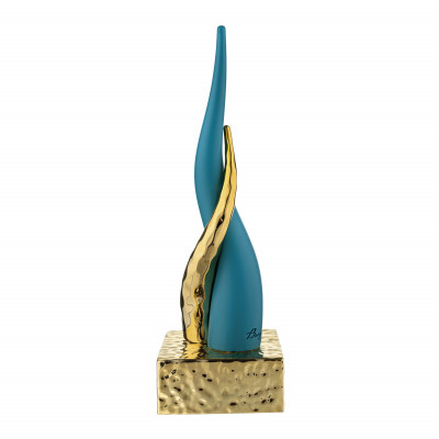 Bongelli Preziosi Corni Scultura da tavolo grande con corni intrecciati e base dorata Colore: Ottanio/Oro