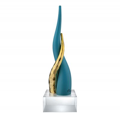 Bongelli Preziosi Corni Scultura da tavolo grande con corni intrecciati e base in cristallo Colore: Ottanio/Oro