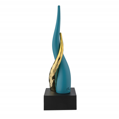 Bongelli Preziosi Corni Scultura da tavolo grande con corni intrecciati e base nera Colore: Ottanio/Oro