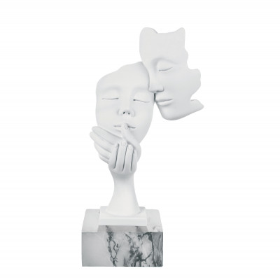 Bongelli Preziosi Scultura da tavolo in marmorino dal design moderno con coppia di visi Colore: Marmo Bianco