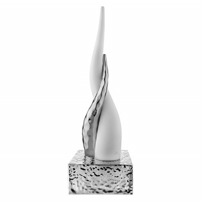 Bongelli Preziosi Corni Scultura da tavolo media con corni intrecciati e base argentata Colore: Bianco/Argento