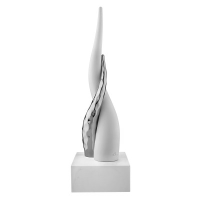 Bongelli Preziosi Corni Scultura da tavolo media con corni intrecciati e base bianca Colore: Bianco/Argento