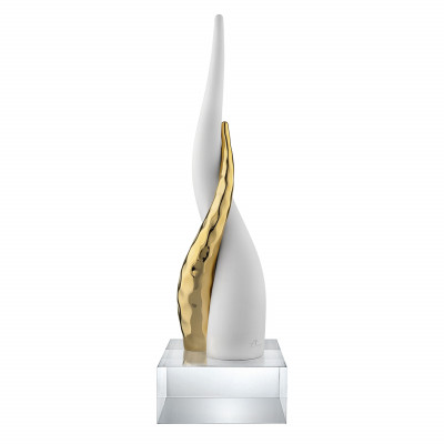 Bongelli Preziosi Corni Scultura da tavolo media con corni intrecciati e base in cristallo Colore: Bianco/Oro