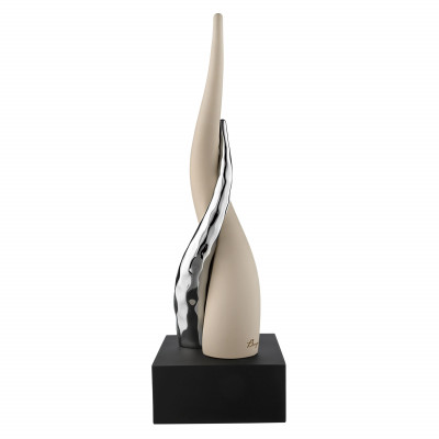 Bongelli Preziosi Corni Scultura da tavolo media con corni intrecciati e base nera Colore: Nocciola/Argento
