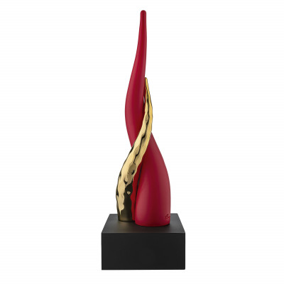 Bongelli Preziosi Corni Scultura da tavolo media con corni intrecciati e base nera Colore: Rosso/Oro