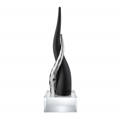 Bongelli Preziosi Corni Scultura da tavolo piccola con corni intrecciati e base in cristallo Colore: Nero/Argento