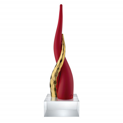 Bongelli Preziosi Corni Scultura da tavolo piccola con corni intrecciati e base in cristallo Colore: Rosso/Oro