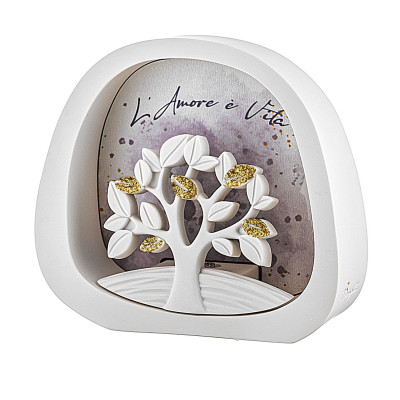 Bongelli Preziosi - Scultura in marmorino con albero della vita e retroilluminazione led - Colore: Bianco/Oro - SKU: ME2727/OR
