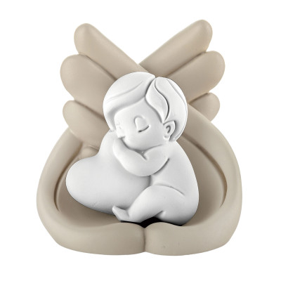 Bongelli Preziosi Scultura in marmorino con bambino che abbraccia un cuore Colore: Nocciola