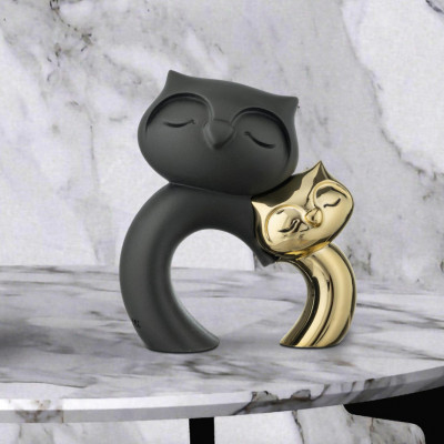 Bongelli Preziosi Gufi Scultura in marmorino dal design moderno Colore: Oro/Nero